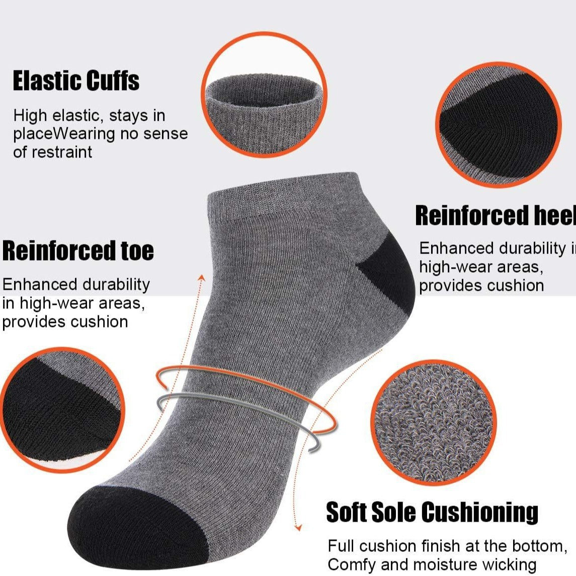 Low Cotton Ankle Socks Men's Summer Breathable Gray 1pairs Free Size