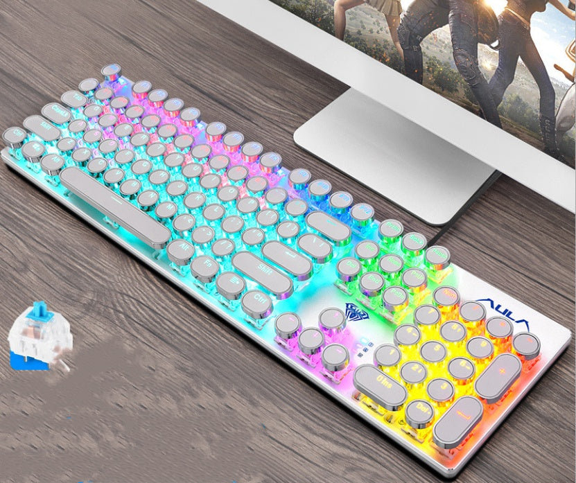 Steampunk Game Real Mechanical Keyboard White blue