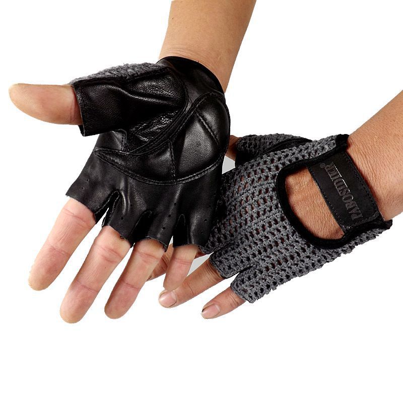 Wool mesh leather fitness gloves Grey
