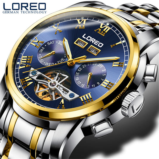 LOREO watch men's mechanical watch Blue gold