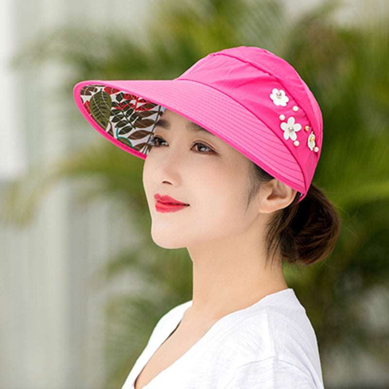 Summer sunshade nail pearl empty top hat Rose Red