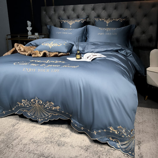 Four-Piece Cotton Jacquard Hotel Bedding Blue