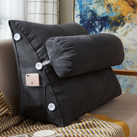 Comfort Velvet Wedge Bed Reading Pillow Large Big Sofa Bedside Bed Lumbar Support Cushion Backrest Black 45x25x50cm