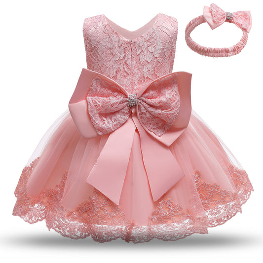 Baby Girls White Baptism Dress Newborn Princess Birthday Wear Toddler Flower Christening Ball Gown Kids Dresses for Girls 12 24M Light Pink