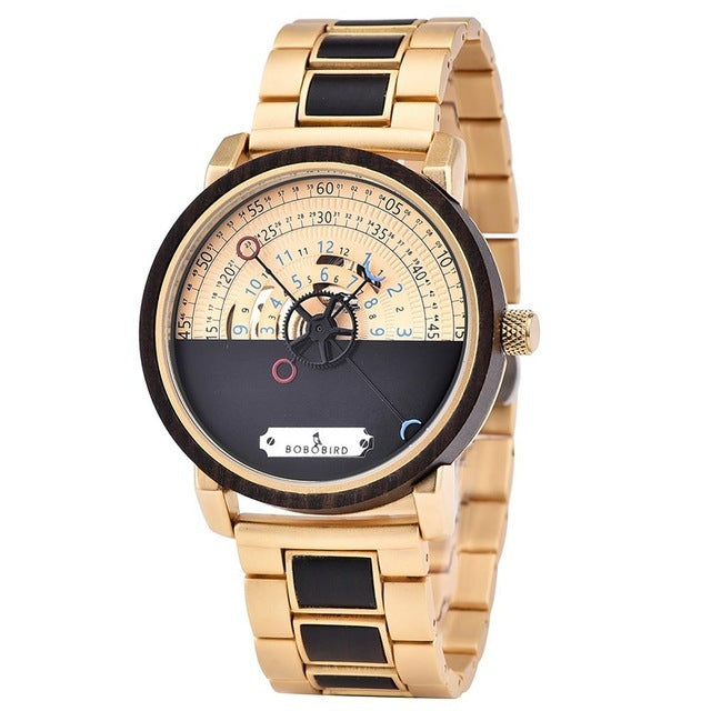 Watch Automatic Wooden Mechanical Men's Watch Wooden Watch Wooden Hand Mounted Waterproof Christmas Gift Watch Gold