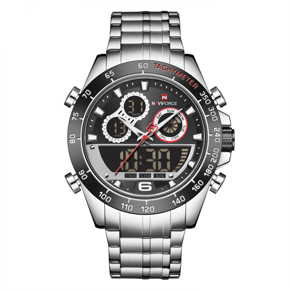 Lingxiang 9188 Men'S Watch Sports Electronic Watch Steel Band Quartz Men'S Watch Foreign Trade Watch Silver