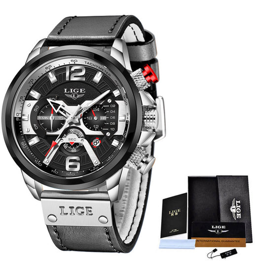 Men's Quartz Watch Multifunction Sports Watch Waterproof Watch Belt silver black