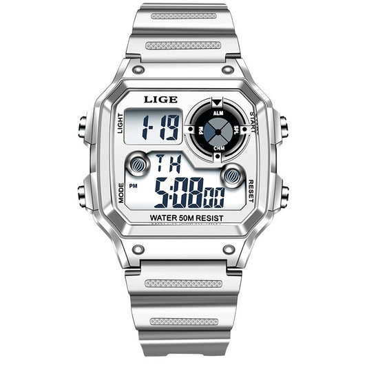 Electronic Watch Unisex Watch Luminous Display Watch Multifunctional All white