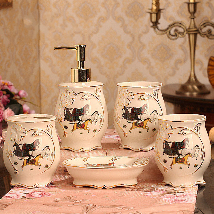Ceramic Bathroom Kit Five Piece European Bathroom Set E