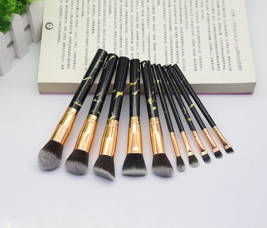 15 Marbled Design Makeup Brushes Set Black Q10pcs