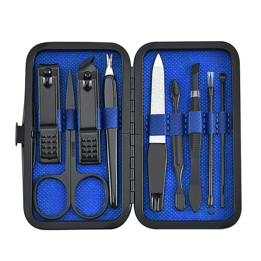 Stainless Steel Manicure And Beauty Tools Nail Clippers Set Blue 9 Pieces