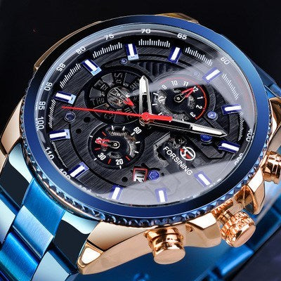 Automatic mechanical watch men's watch Black blue belt