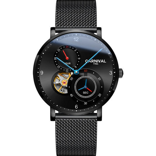 Automatic mechanical watch hollow men's watch Black