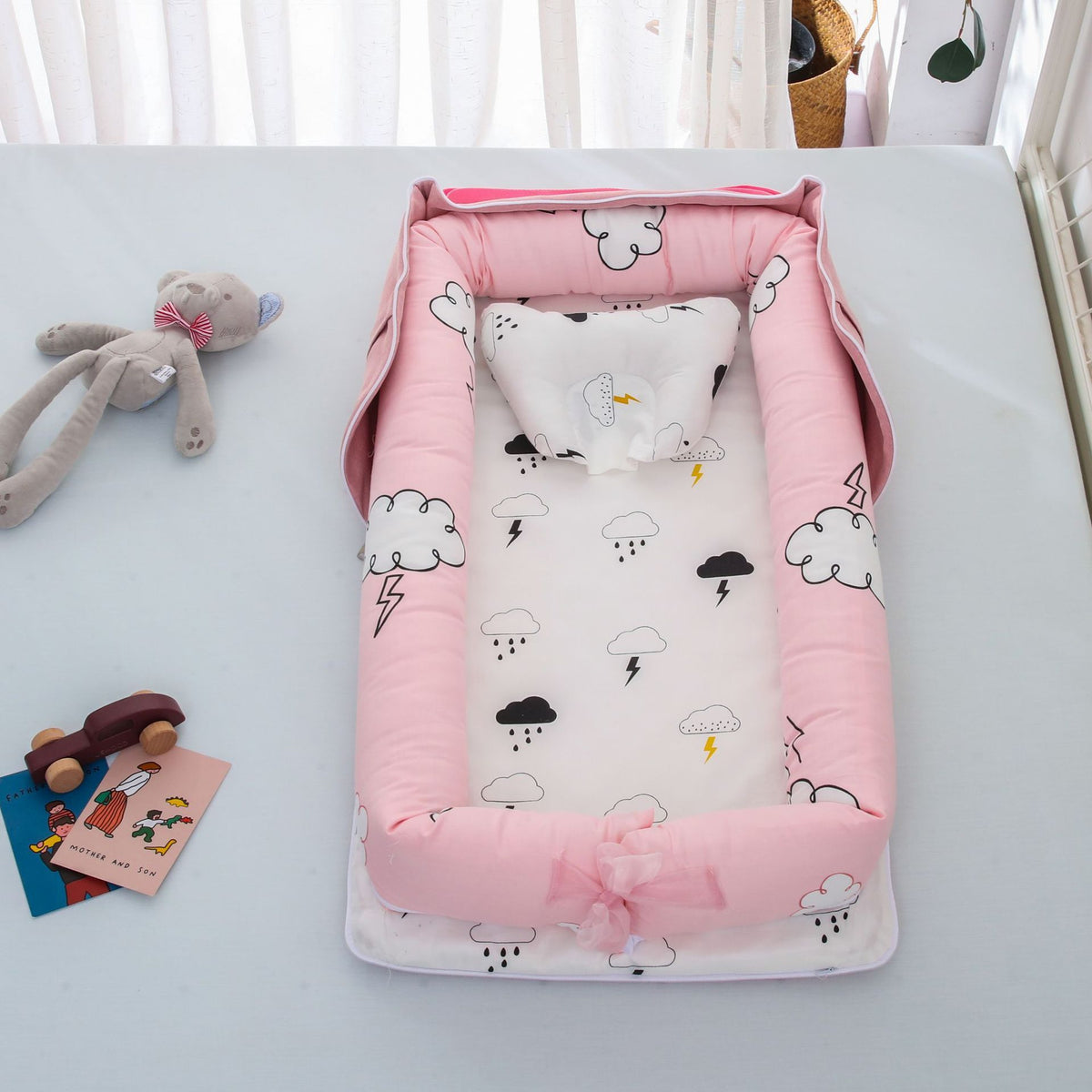 Cotton Portable Foldable Baby Bed Raindrop cloud