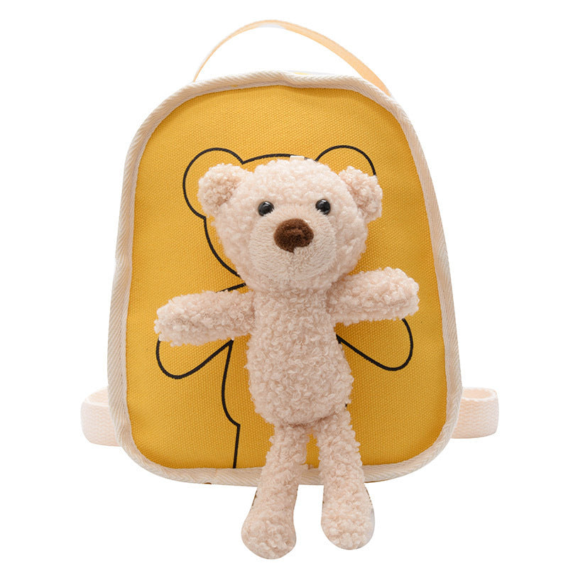 Cute Bear Doll Mini Canvas Kindergarten Backpack Yellow