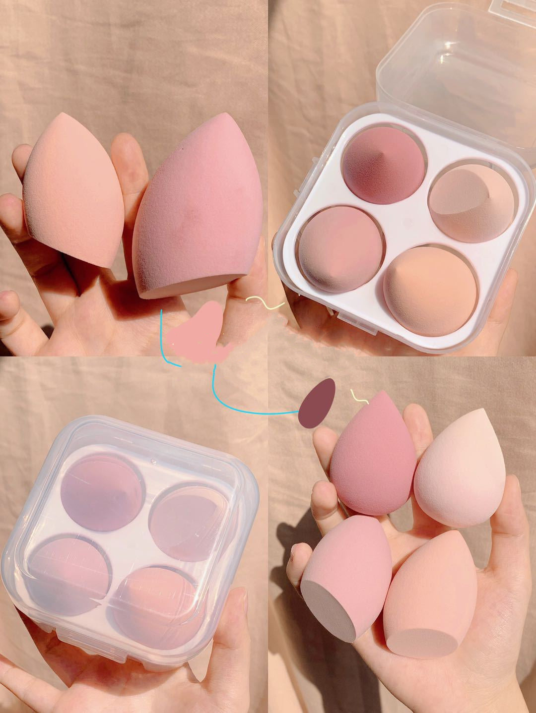 Makeup egg box Peach peach 4 pieces