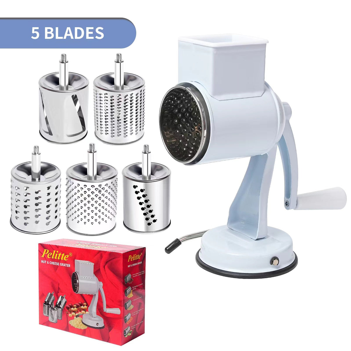 Hand-cranked Peanut Grinder Cheese Shredded Nuts Grinder Suction Cup 5 Knives
