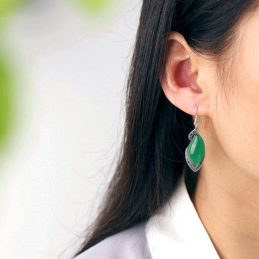 Women's S925 Thai Silver Chalcedony Agate Earrings