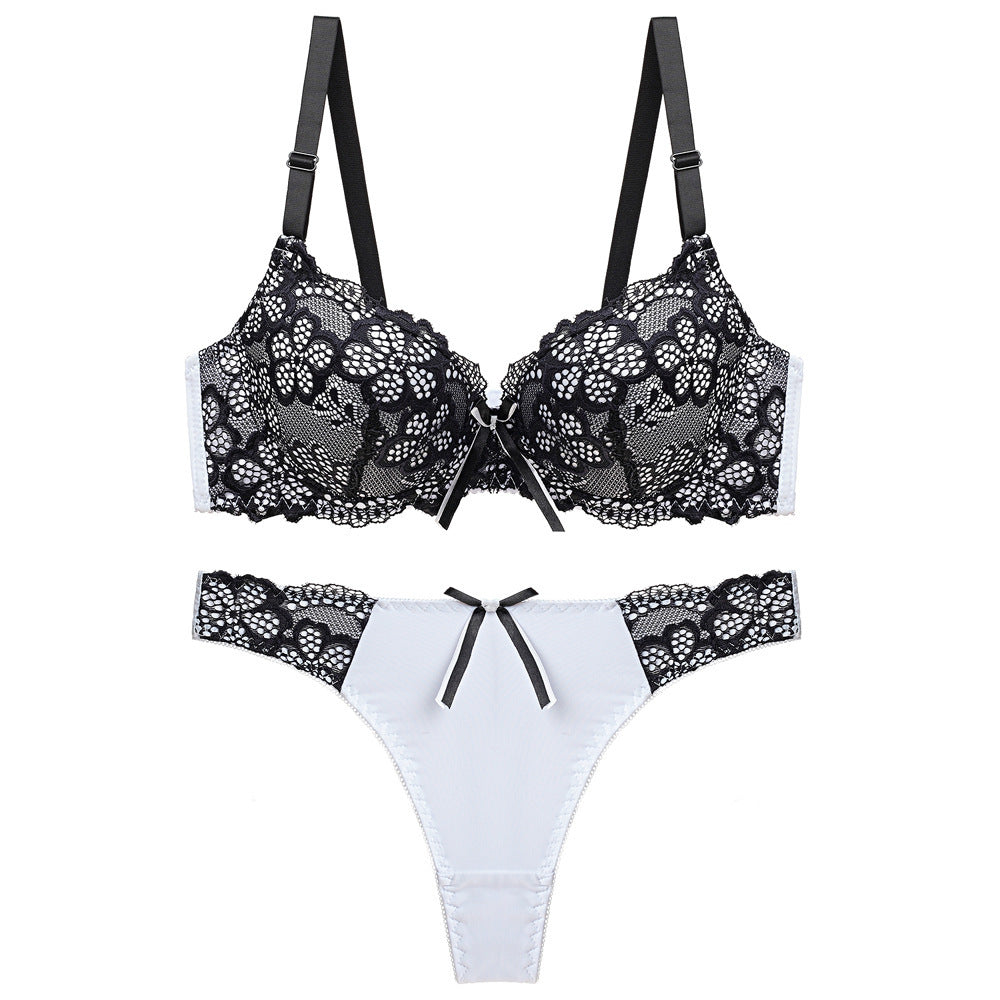 Underwear Push Up Lace Bra Adjustable Bra Set White
