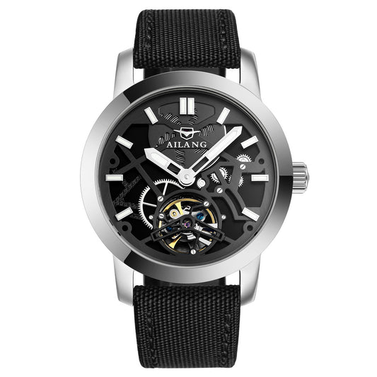 Watch Men's Automatic Mechanical Watch Hollow Flywheel Fashion Men's Watch Black cloth