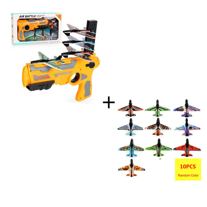 Children's Outdoor Boy Toys Hand Throwing Spin Glider Model Launcher Yellow with Foam airplanes