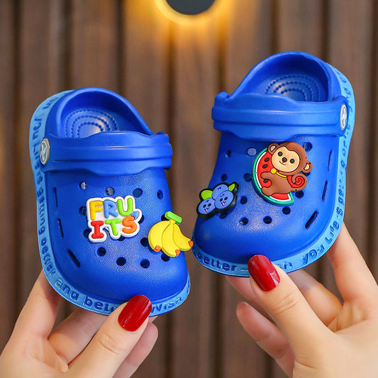 Boy Hole Shoes Baotou Baby Girls Sandals And Slippers Home Dark Blue