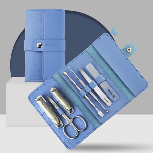 Stainless Steel Anti-splash Nail Clippers Nail Clippers Household Care Tool Set Blue Sevenpiece suit