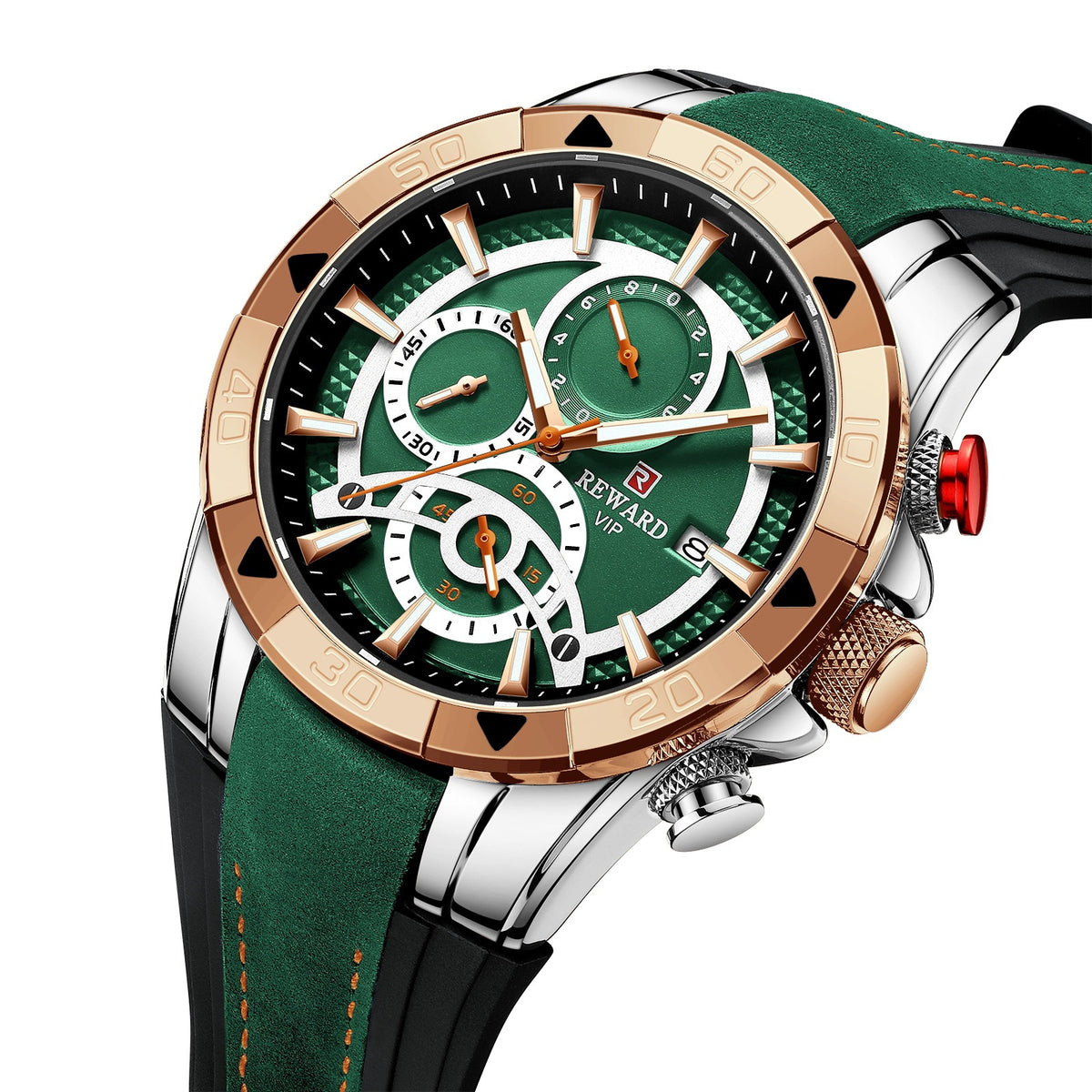 Men's Watch Calendar Watch Tape Quartz Watch Six-pin Watch Business Men's Watch White shell green