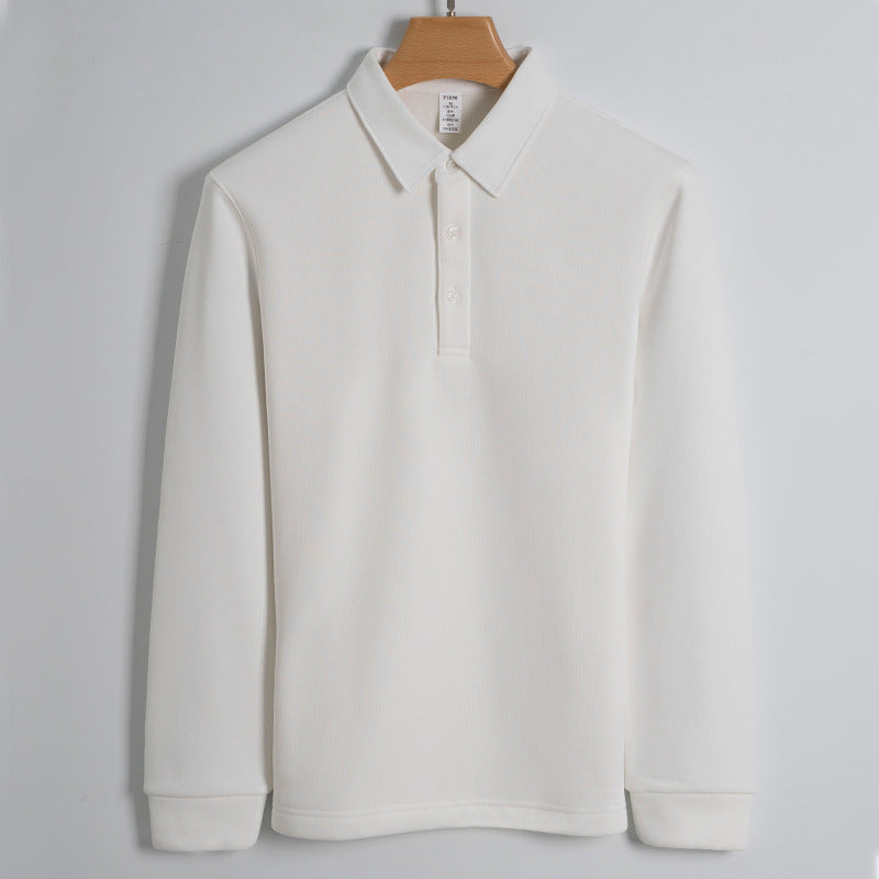Fleece-lined Thickened Cotton Stretch Keep Warm Polo Shirt Men White