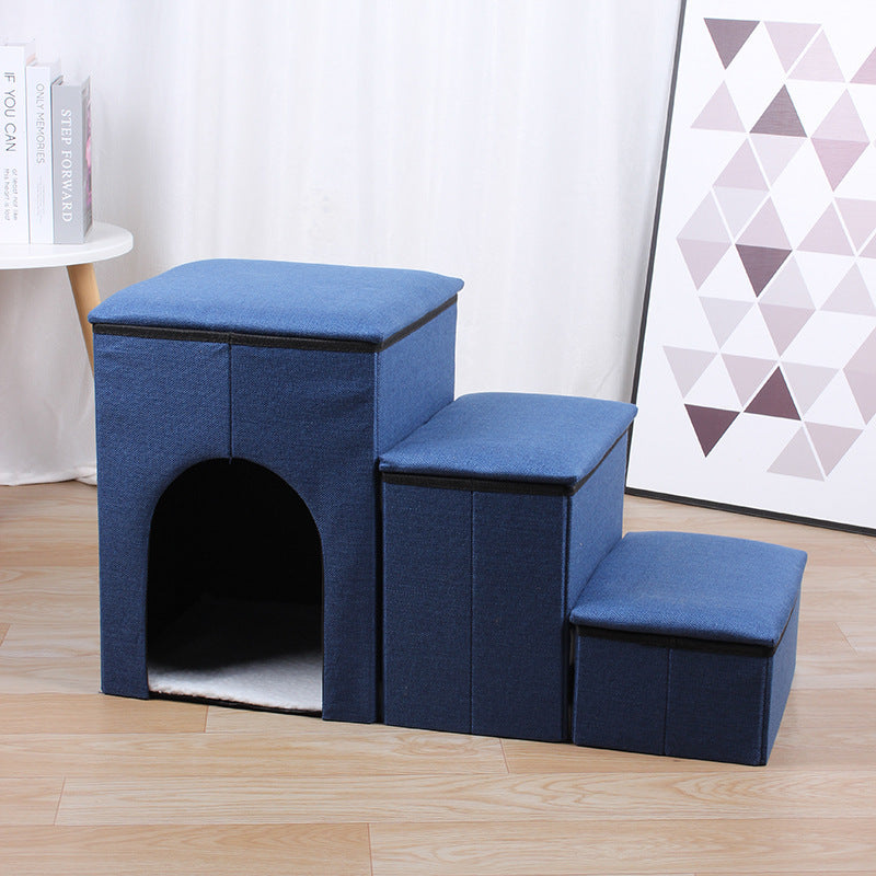Pet Ladder Dogs And Cats Step Foldable Navy Blue