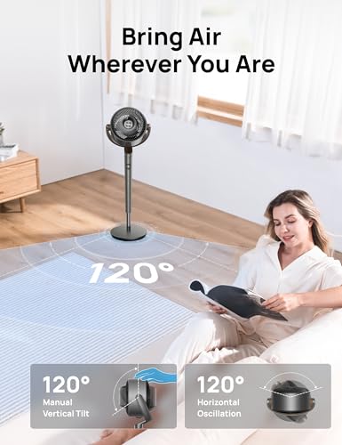 Dreo Fan for Bedroom, 120Β° Oscillating Standing Fans,Quiet Floor Fan with DC Motor, 85ft Pedestal Fans for Room,8 Speeds, 3 modes, 20dB, 120Β° Manual Vertical, 35-40" Adjustable Height, 8H Timer,Grey