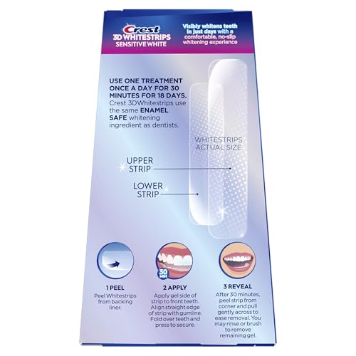 Crest 3D Whitestrips Sensitive At-Home Teeth Whitening Kit, 18 Treatments, Gently Removes 15 Years of Stains, Crest Whitestrips, Teeth Whitening Kit