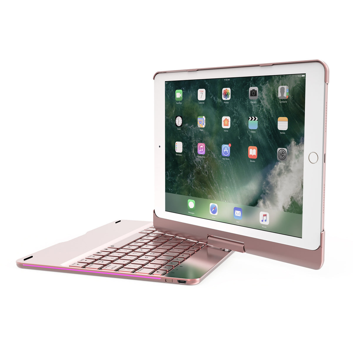 Compatible with Apple, Five ipad universal 360 degree rotating with breathing light Bluetooth keyboard Rose gold