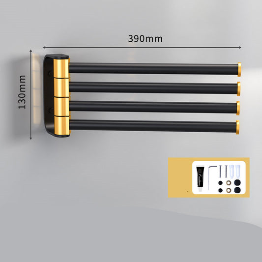 Rotating Towel Rack Free Punch Toilet Bathroom Black 4Rod