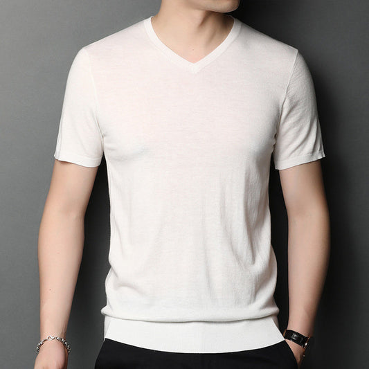 Wool Spring Short-sleeved T-shirt Men Beige