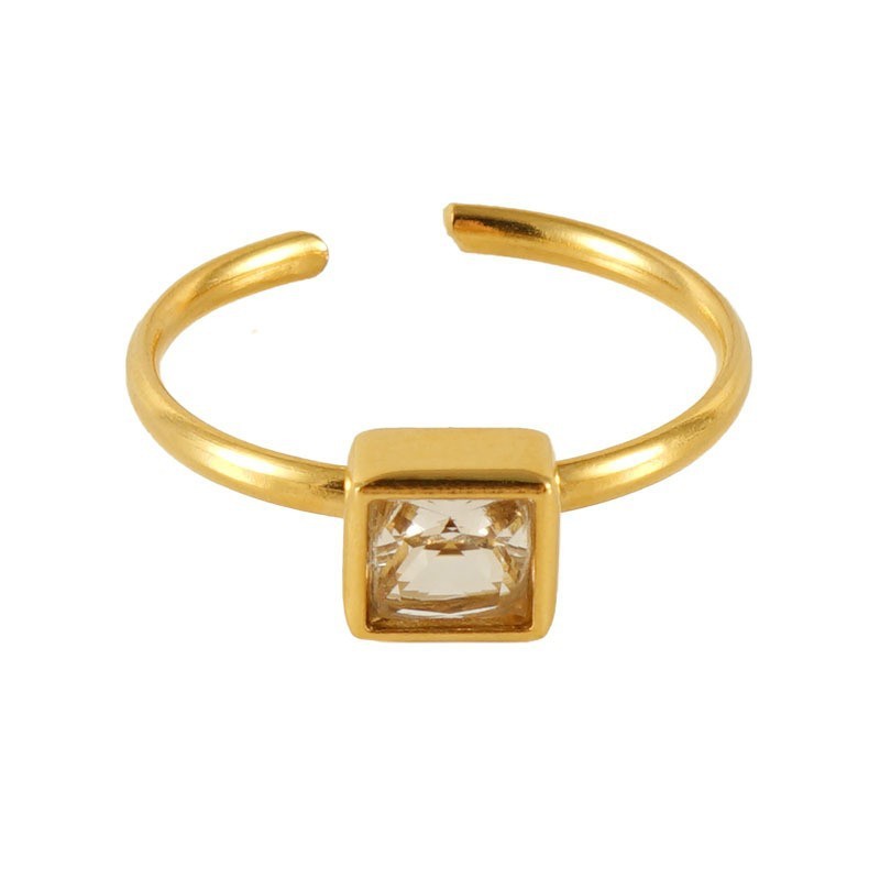 European And American New Stainless Steel Stylish Colored Diamond Ring White Square Adjustable Opening