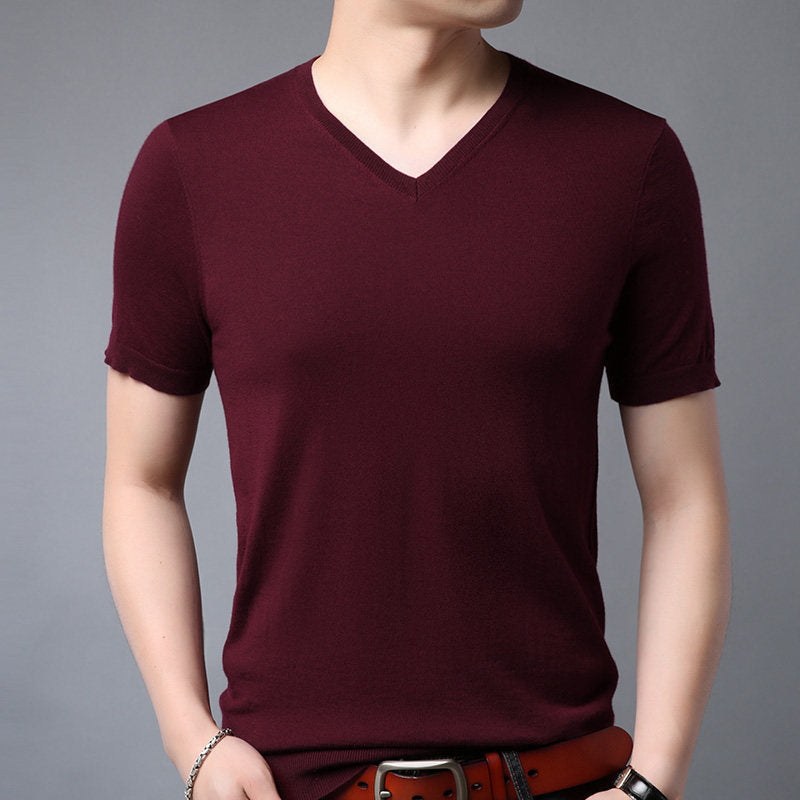 Wool Spring Short-sleeved T-shirt Men Red
