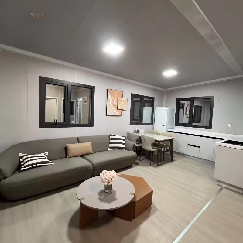 Portable Prefabricated Tiny House to Live in for Adults, 20ft Expandable Container House Mobile Foldable Home with 2 Bedrooms, Full Equipped Bathroom & Kitchen, Prefab Modular Tiny Home for Sale