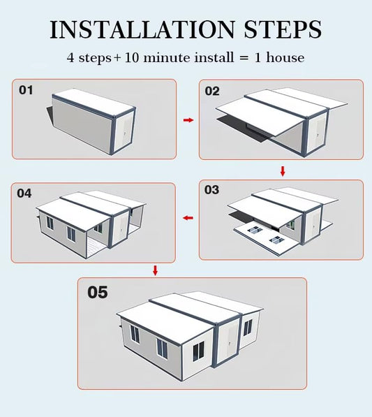 Portable Prefabricated Tiny Home for Sale, 19x20FT Prefab Modular Home with 2 Bedrooms, 1 Equipped Full Bathroom & Kitchen, Expandable Container House to Live in for Adults