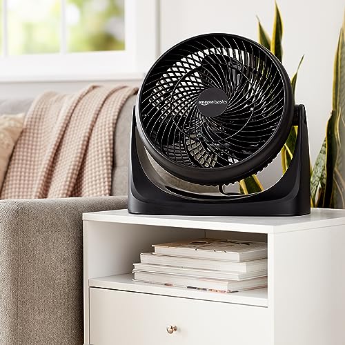 Amazon Basics Air Circulator Fan, Desk Fan for Bedroom, Home and Office, With 90-Degree Tilt Head, 3 Speed Settings, Lightweight (4.2 LBS), 70 Watts, Black, 14.8"Wx7.6"Dx14.1"H