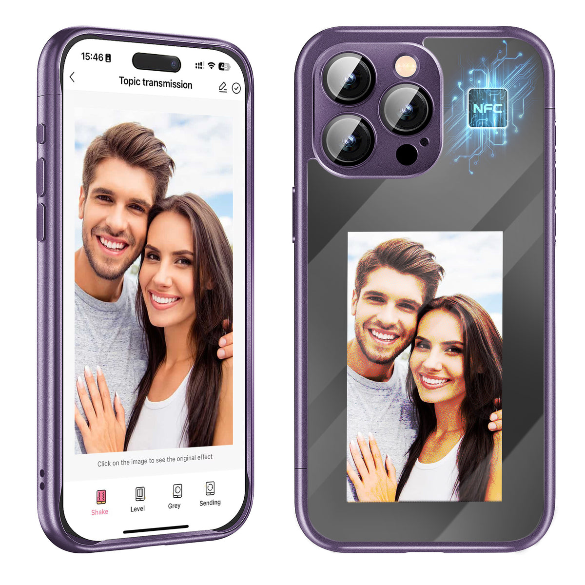 IPhone15 PRO PROMAX NFC Ink Screen Flip Phone Case Smart Creative DIY Custom All-Inclusive Case Purple