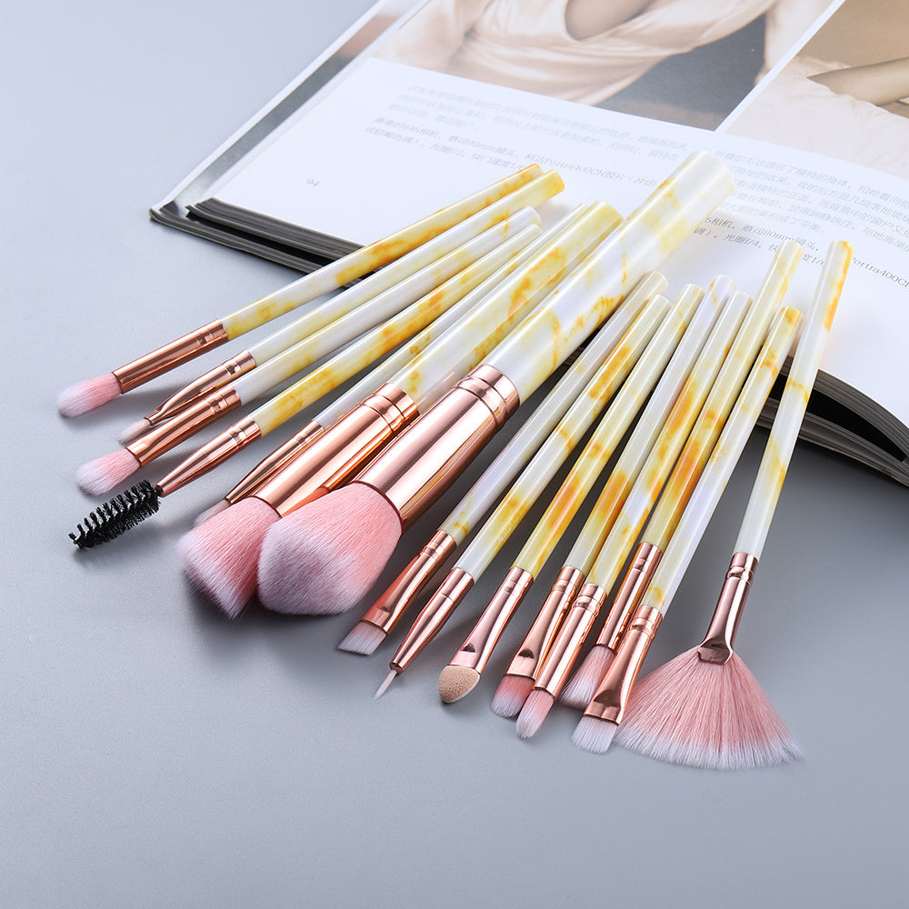 15 Marbled Design Makeup Brushes Set Yellow Q15pcs