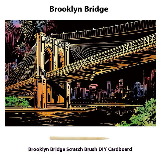 City Night Scene Colorful Diy Scraping Living Room Decorative Painting Brooklyn Bridge