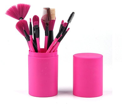 12pcs Makeup Brush Set Blush Eyeshadow Eyelash Highlighter Makeup Brush Rose red Q12pc