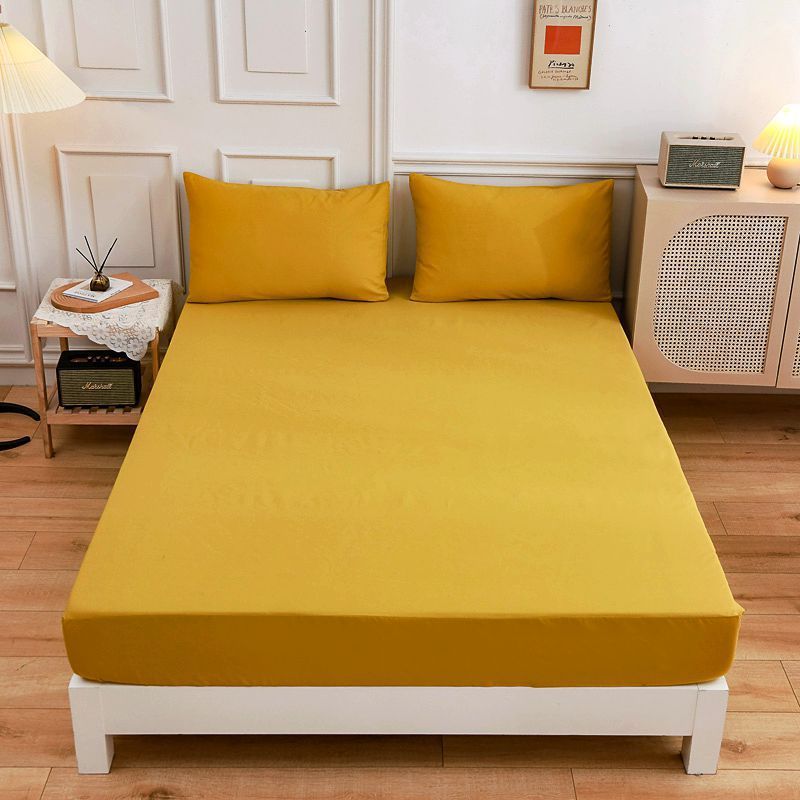 Students Cotton Bed Sheets Fitted Sheet Pillow Case Turmeric
