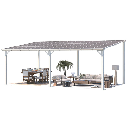 AECOJOY 20' x 12' Gazebo in White, Large Wall Mounted Gazebos on Clearance, Outdoor Patio Lean to Gazebo Metal Awnings for Decks,Patio, Porch, Backyard and More