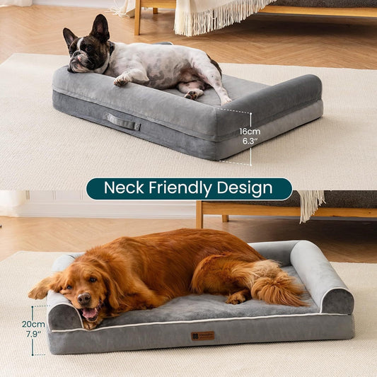 MEWOOFUN Orthopedic Dog Bed For Medium Large Dogs - Egg Foam Sofa With Waterproof Washable Cover, Supportive Pet Bed Grey, 40''x30''