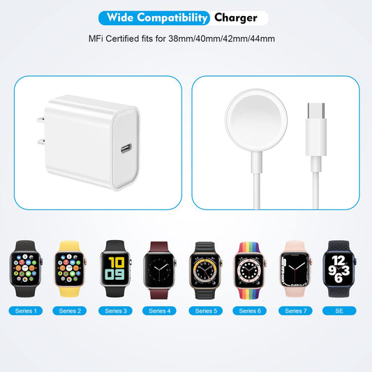 Fast Charger for Apple Watch Charger, USB C 20W iPhone Watch Charger Plug Adapter & Long 6.6FT iWatch Portable Wireless Fast Charging Cable Cord Compatible with Apple Watch Series 9/8/7/SE/6/5/4/3/2/1