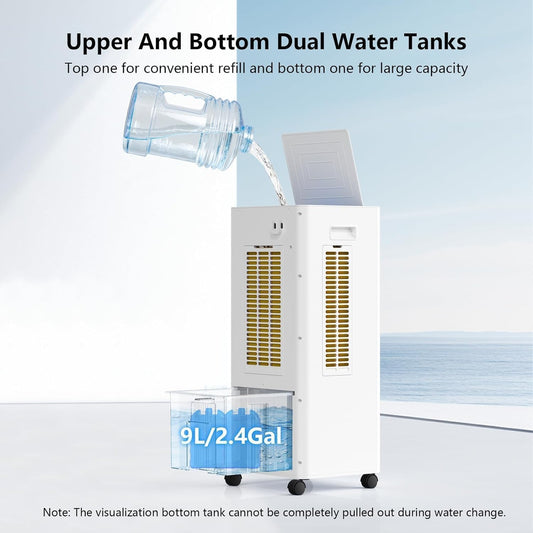 JRD 3-IN-1 Evaporative Air Cooler, 80° Oscillation Air Cooler with 3 Speeds, 4 Modes, 12H Timer, 2.4Gal Tank, Remote, Portable Swamp Cooler for Bedroom Home Office Garage