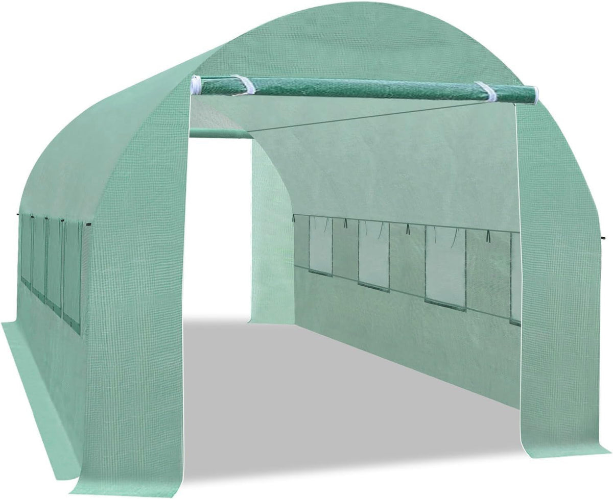 TGEHAP Greenhouse Replacement Cover for 20 x 10 x 7ft Portable Greenhouse, Large Walk-in Green Hot Garden House Top Tarp 2 Zippered Doors & 6 Roll-up Windows (Frame Does NOT Included) (20' x 10' x 7')